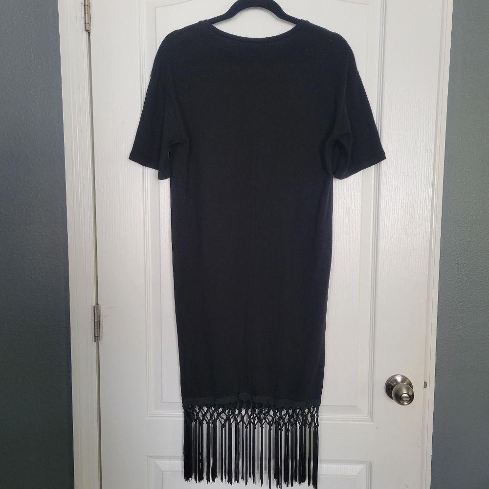 ZARA Dress Black Fringe Hem Size S
